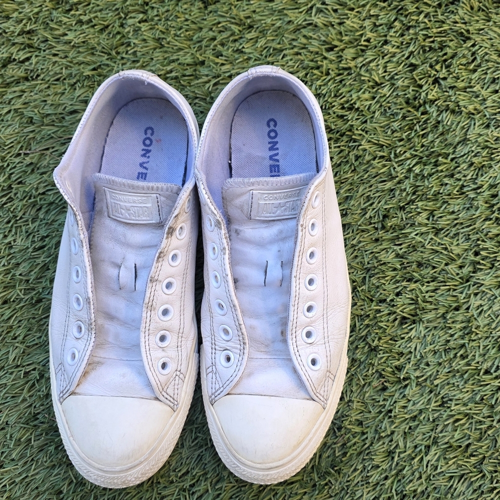 Converse All-White Leather Sneakers Size 8.5 Mens